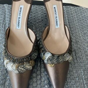 Manolo Blahnik Bronze Embellished Women's Shoes